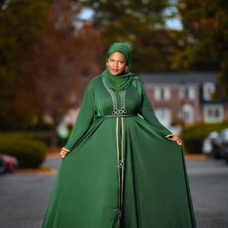 Classic 3-Piece Abaya Set Green, Black and Gold Size 56
