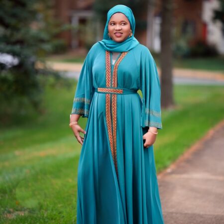 Classic 3-Piece Abaya Set Teal and Gold Size 56