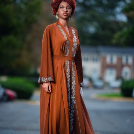 Classic 3-Piece Abaya Set Burnt Orange Size 54