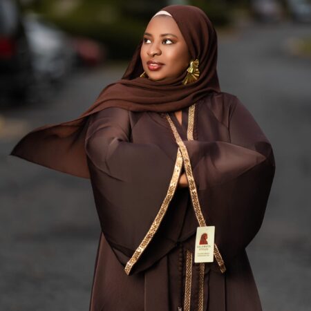 Classic 3-Piece Abaya Set Deep Chocolate Brown Size 52