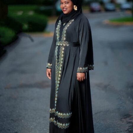 Classic 3-Piece Abaya Set Black and Gold Size 56