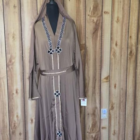 Classic 3-Piece Abaya Set Brown and Gold Size 60