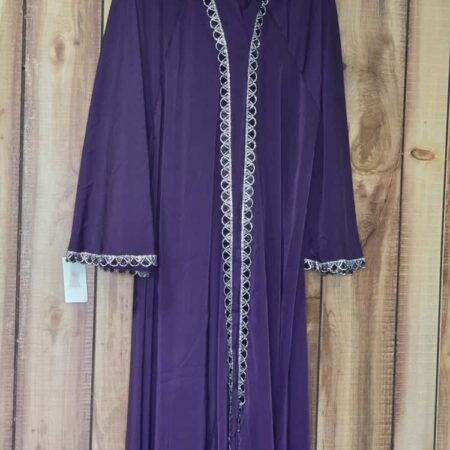 Classic 3-Piece Abaya Set Purple and Black Size 58