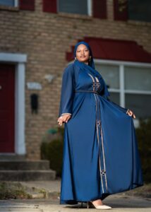 Classic 3-Piece Abaya Set Navy Blue and Gold Size 58