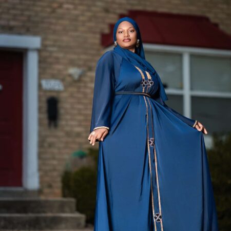 Classic 3-Piece Abaya Set Navy Blue and Gold Size 58