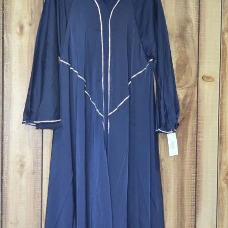 Classic 3-Piece Abaya Set Navy Blue and Silver Size 54