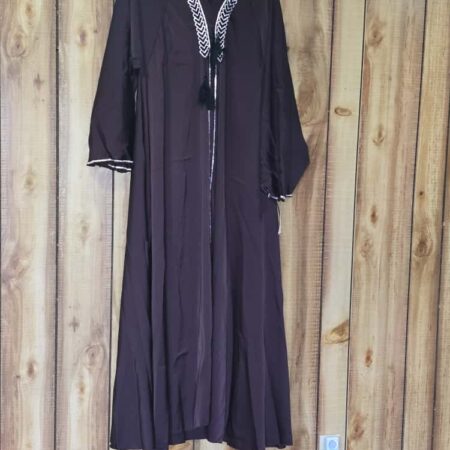 Classic 3-Piece Abaya Set Brown and Silver Size 54