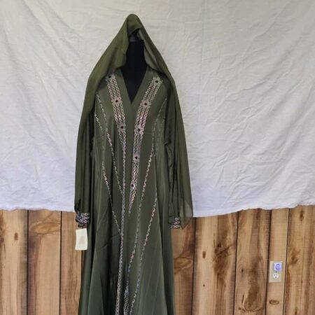 Classic 3-Piece Abaya Set Green and Gold Size 54