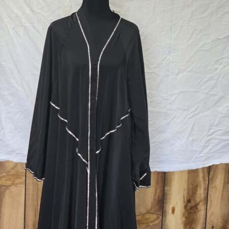 Classic 3-Piece Abaya Set Black and Silver Size 54