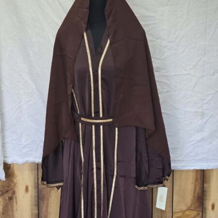 Classic 3-Piece Abaya Set Brown and Gold Size 52
